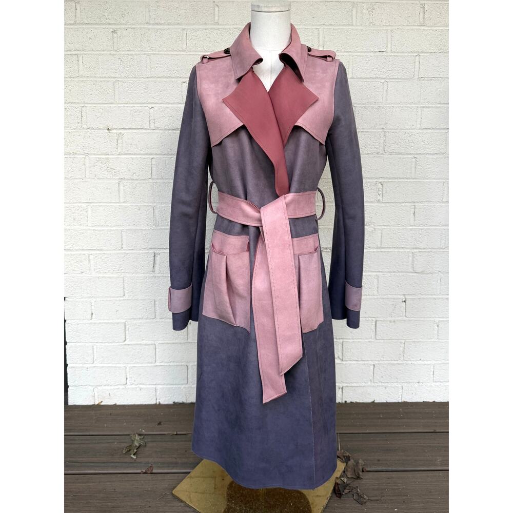 Adore Faux Suede Colorblock Patchwork Duster Trench Coat Med Excellent Condition